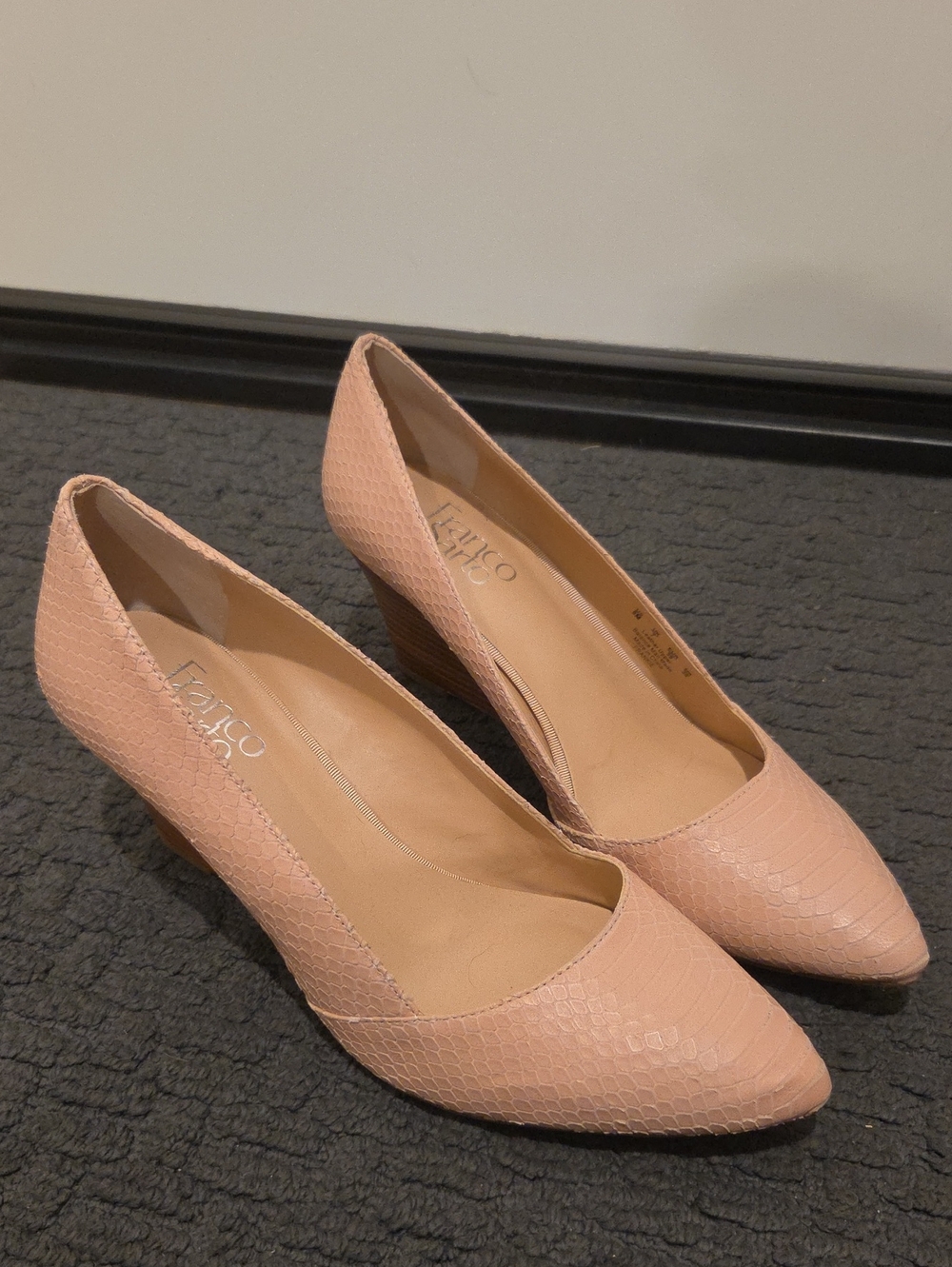 Franco Sarto Blush Pink Textured Wedge Pumps